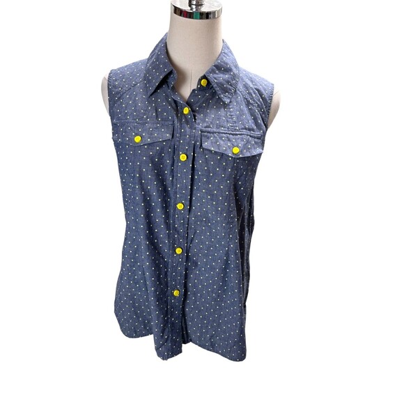 Marc Jacobs Top Women's Size 6 Blue Yellow Polka Dot 100% Cotton Button Up - Picture 1 of 5